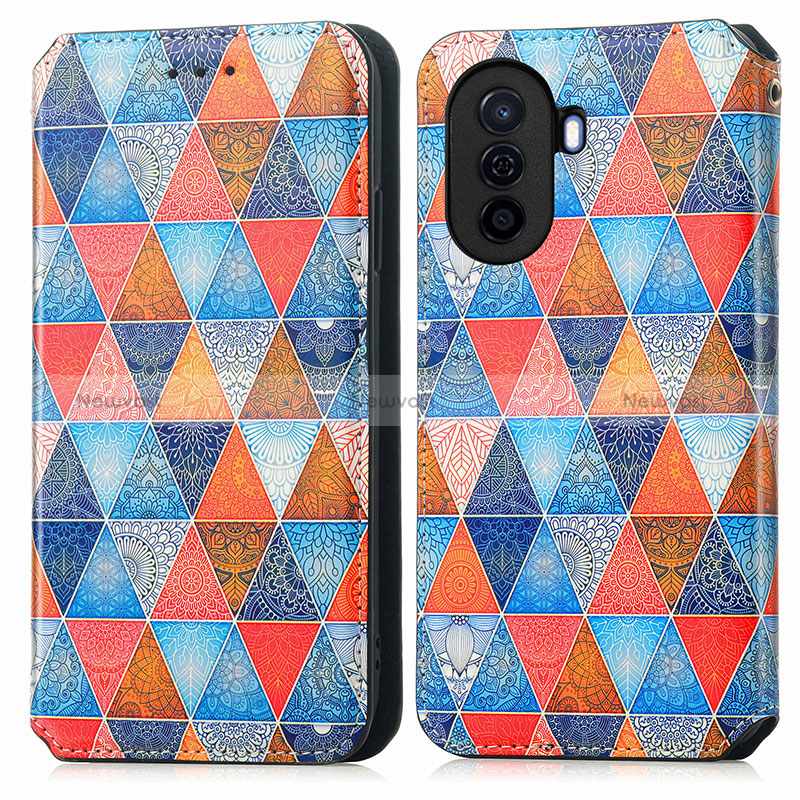 Leather Case Stands Fashionable Pattern Flip Cover Holder S02D for Huawei Nova Y70