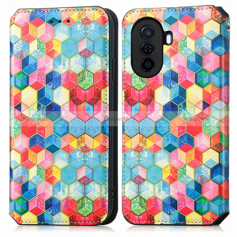 Leather Case Stands Fashionable Pattern Flip Cover Holder S02D for Huawei Nova Y70