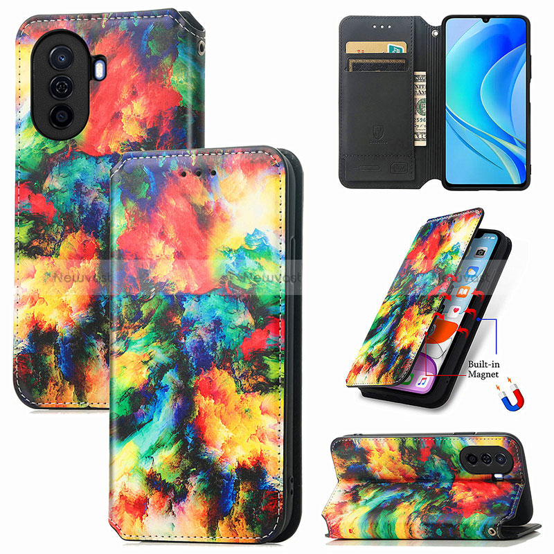 Leather Case Stands Fashionable Pattern Flip Cover Holder S02D for Huawei Nova Y70