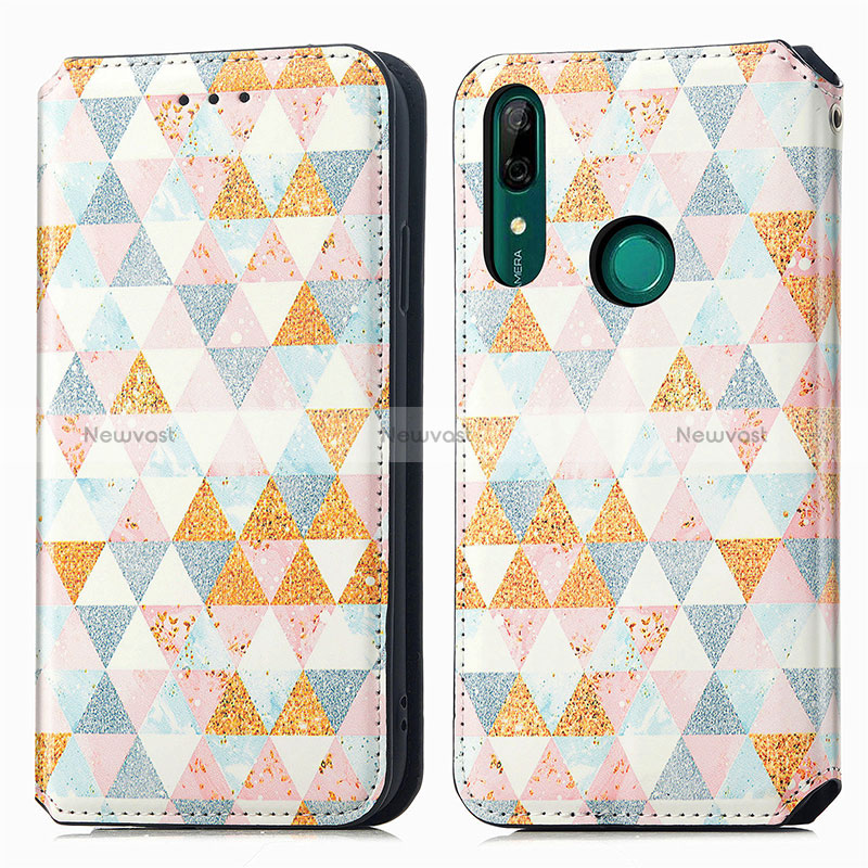 Leather Case Stands Fashionable Pattern Flip Cover Holder S02D for Huawei P Smart Z (2019) White