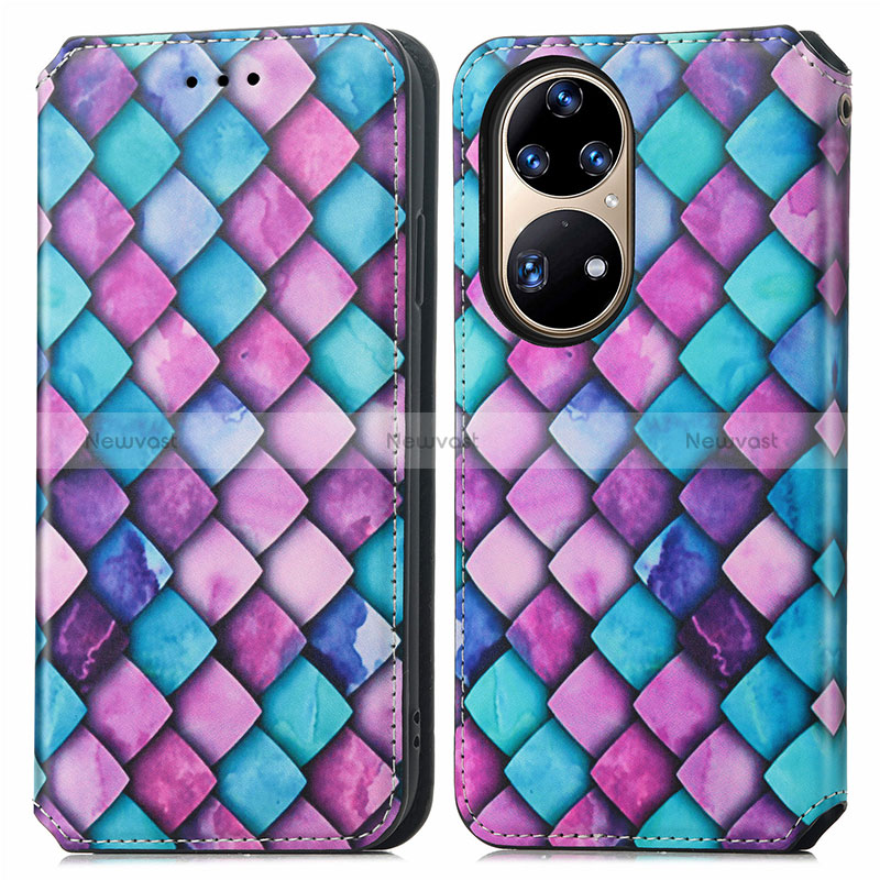 Leather Case Stands Fashionable Pattern Flip Cover Holder S02D for Huawei P50