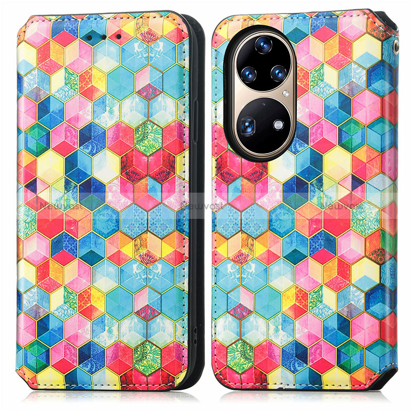 Leather Case Stands Fashionable Pattern Flip Cover Holder S02D for Huawei P50