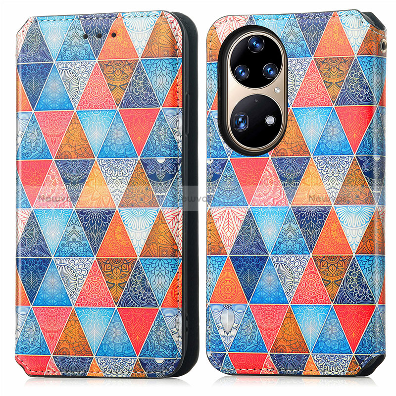 Leather Case Stands Fashionable Pattern Flip Cover Holder S02D for Huawei P50 Pro