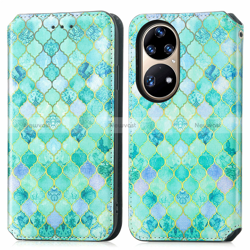 Leather Case Stands Fashionable Pattern Flip Cover Holder S02D for Huawei P50e