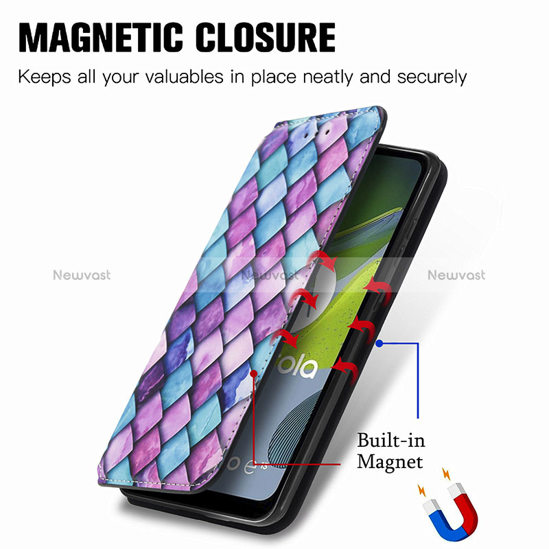 Leather Case Stands Fashionable Pattern Flip Cover Holder S02D for Motorola Moto E13