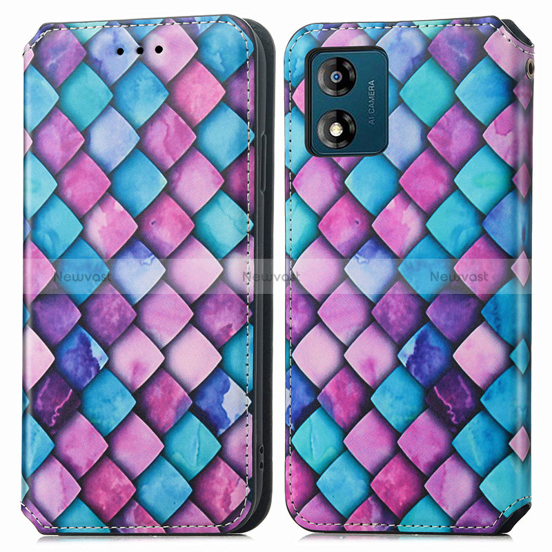 Leather Case Stands Fashionable Pattern Flip Cover Holder S02D for Motorola Moto E13 Purple