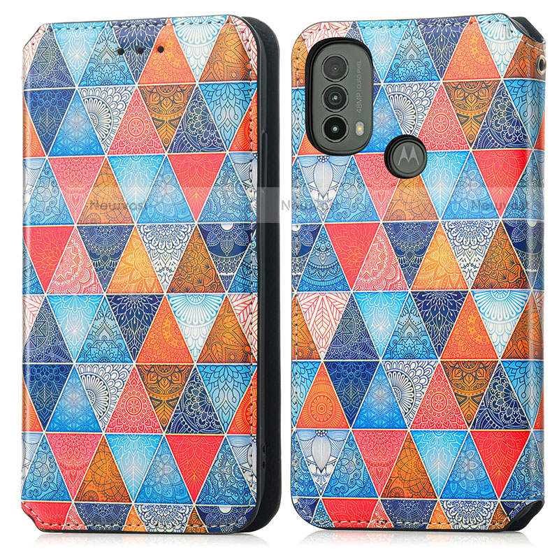 Leather Case Stands Fashionable Pattern Flip Cover Holder S02D for Motorola Moto E20