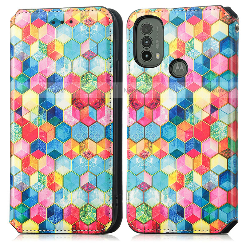 Leather Case Stands Fashionable Pattern Flip Cover Holder S02D for Motorola Moto E30 Mixed