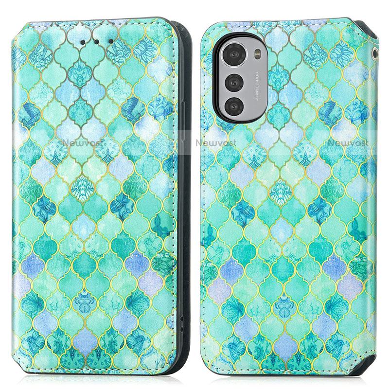 Leather Case Stands Fashionable Pattern Flip Cover Holder S02D for Motorola Moto E32s