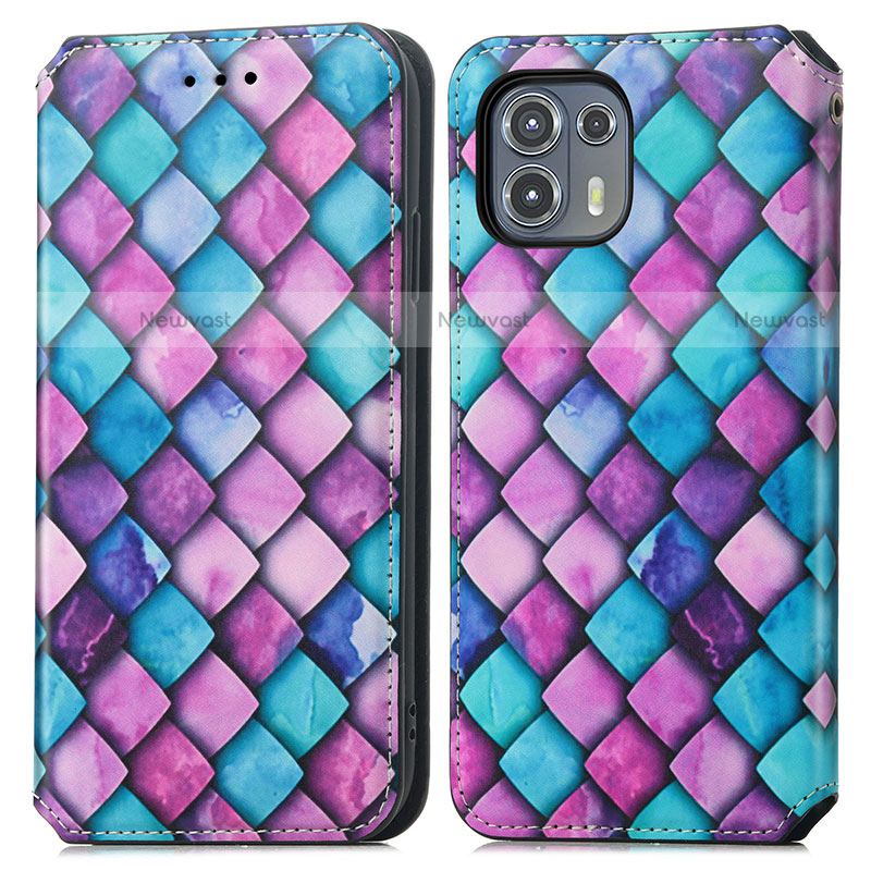 Leather Case Stands Fashionable Pattern Flip Cover Holder S02D for Motorola Moto Edge 20 Lite 5G Purple