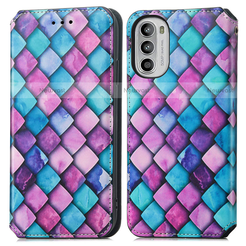 Leather Case Stands Fashionable Pattern Flip Cover Holder S02D for Motorola Moto Edge (2022) 5G Purple