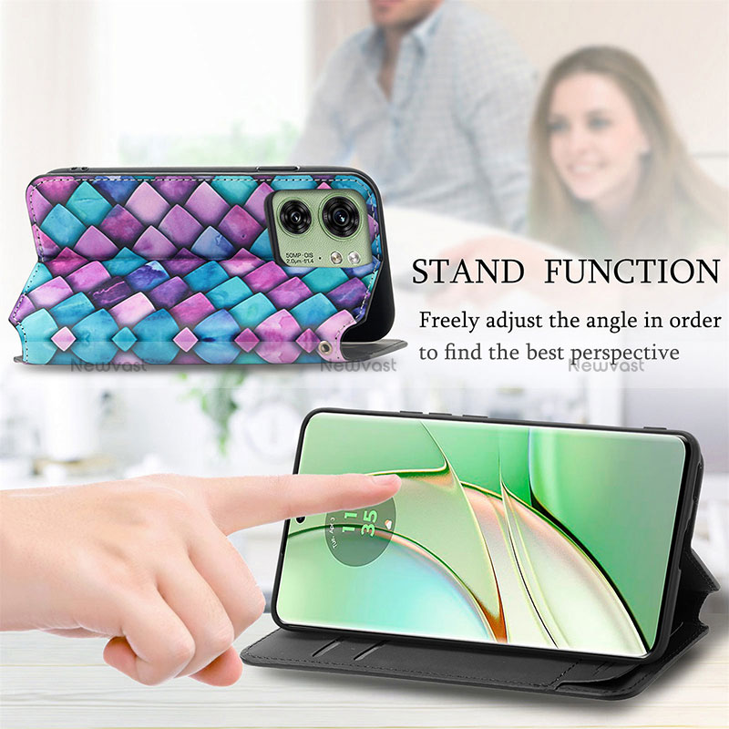 Leather Case Stands Fashionable Pattern Flip Cover Holder S02D for Motorola Moto Edge (2023) 5G