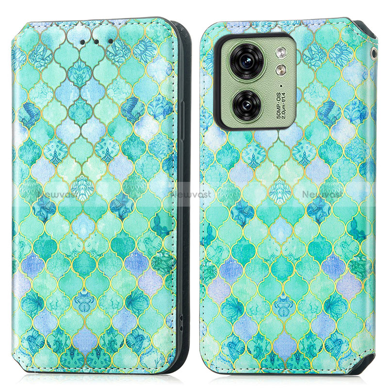 Leather Case Stands Fashionable Pattern Flip Cover Holder S02D for Motorola Moto Edge (2023) 5G Green