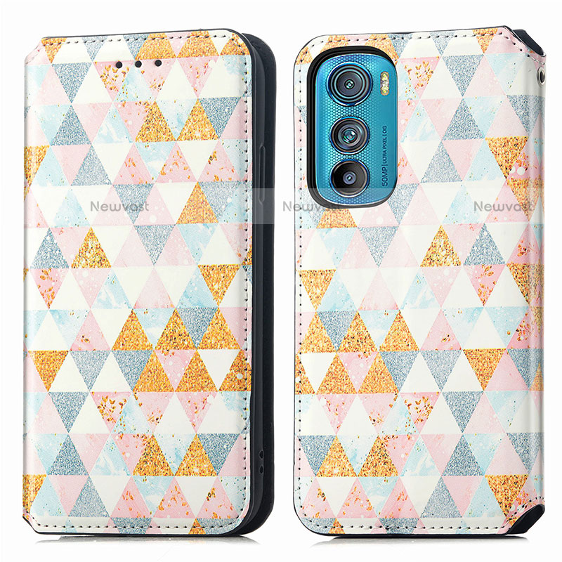 Leather Case Stands Fashionable Pattern Flip Cover Holder S02D for Motorola Moto Edge 30 5G White