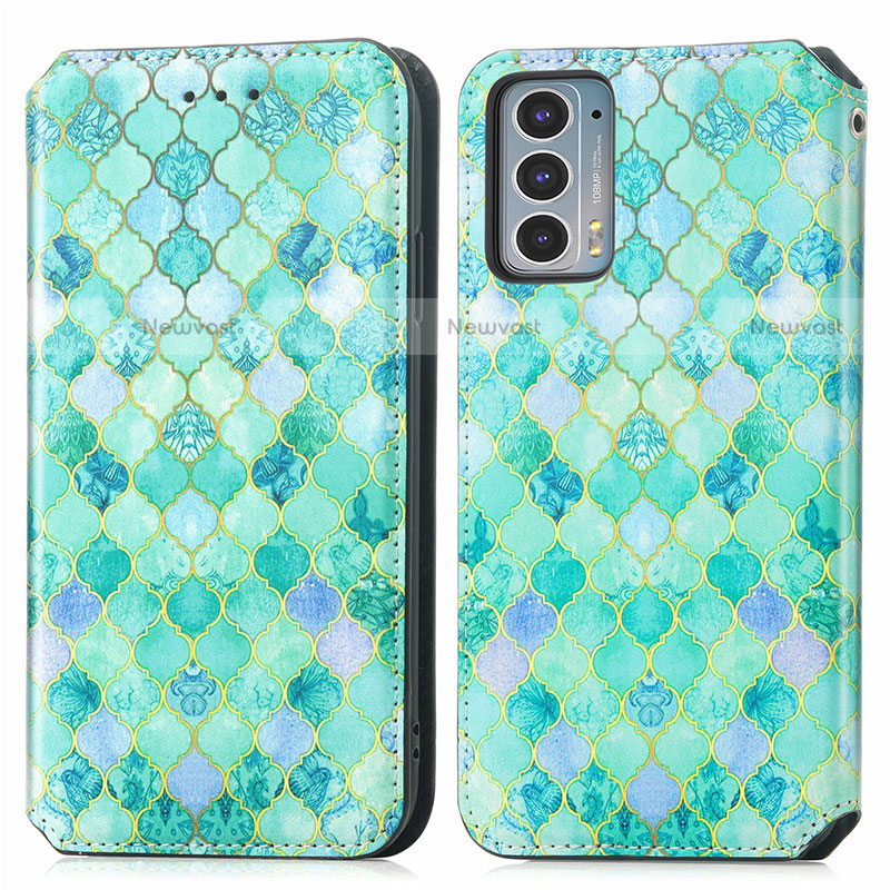 Leather Case Stands Fashionable Pattern Flip Cover Holder S02D for Motorola Moto Edge Lite 5G Green