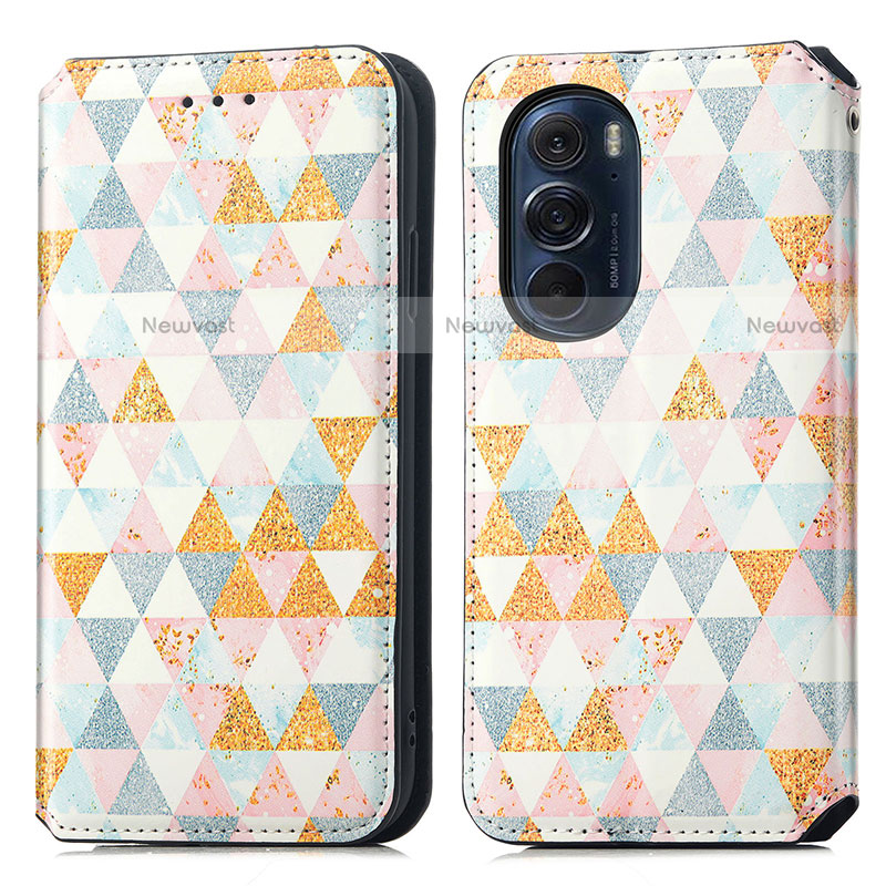 Leather Case Stands Fashionable Pattern Flip Cover Holder S02D for Motorola Moto Edge Plus (2022) 5G White