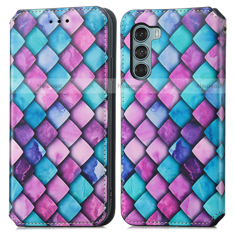 Leather Case Stands Fashionable Pattern Flip Cover Holder S02D for Motorola Moto Edge S30 5G Purple