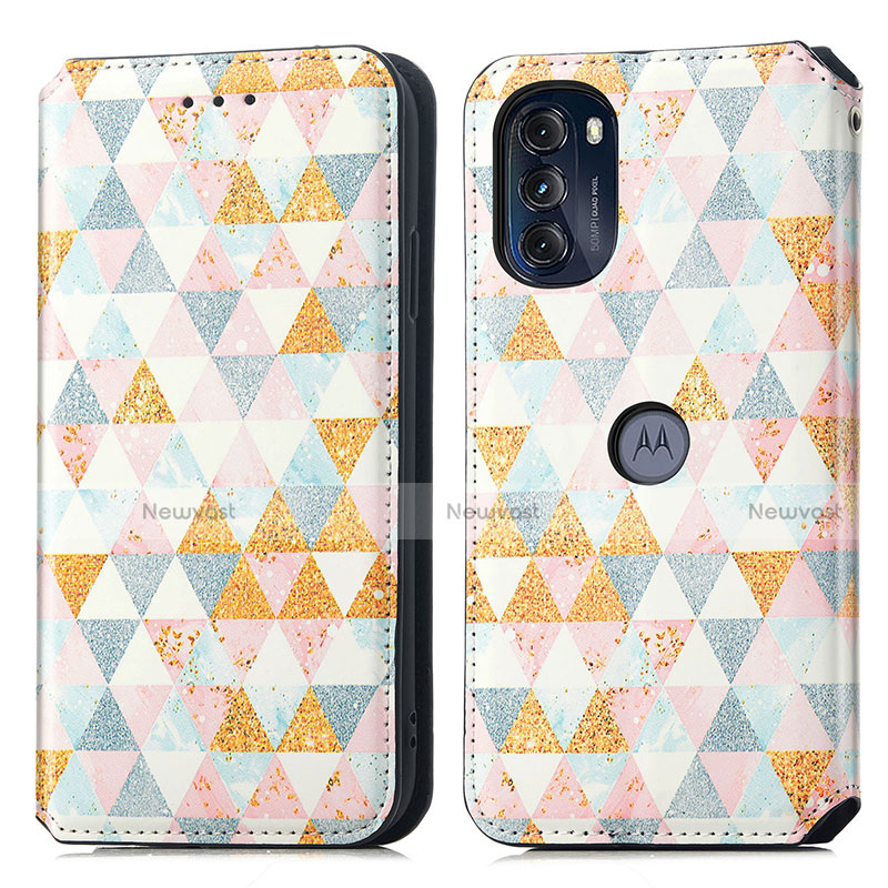 Leather Case Stands Fashionable Pattern Flip Cover Holder S02D for Motorola Moto G 5G (2022)