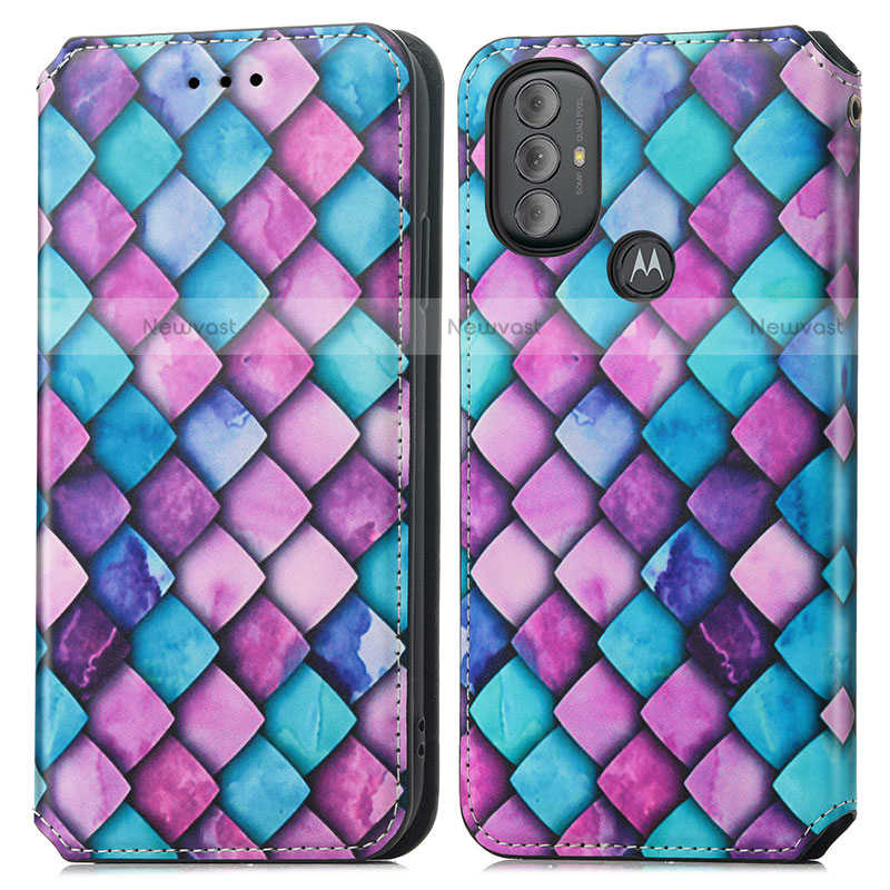 Leather Case Stands Fashionable Pattern Flip Cover Holder S02D for Motorola Moto G Power (2022) Purple