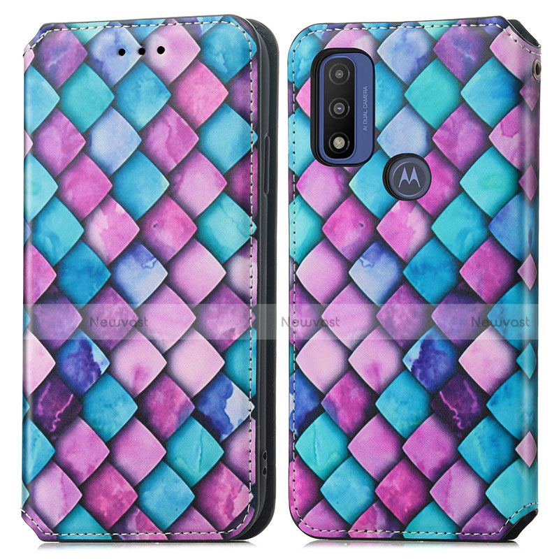 Leather Case Stands Fashionable Pattern Flip Cover Holder S02D for Motorola Moto G Pure Purple