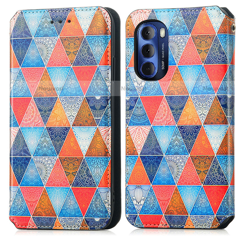 Leather Case Stands Fashionable Pattern Flip Cover Holder S02D for Motorola Moto G Stylus (2022) 4G Brown