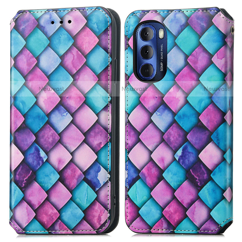 Leather Case Stands Fashionable Pattern Flip Cover Holder S02D for Motorola Moto G Stylus (2022) 4G Purple