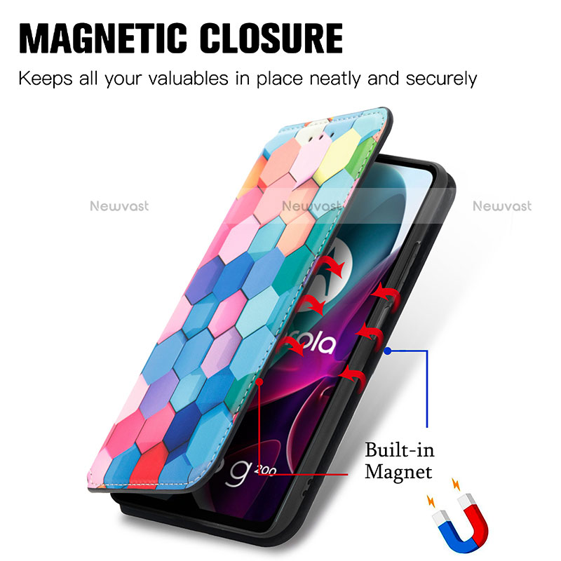 Leather Case Stands Fashionable Pattern Flip Cover Holder S02D for Motorola Moto G200 5G