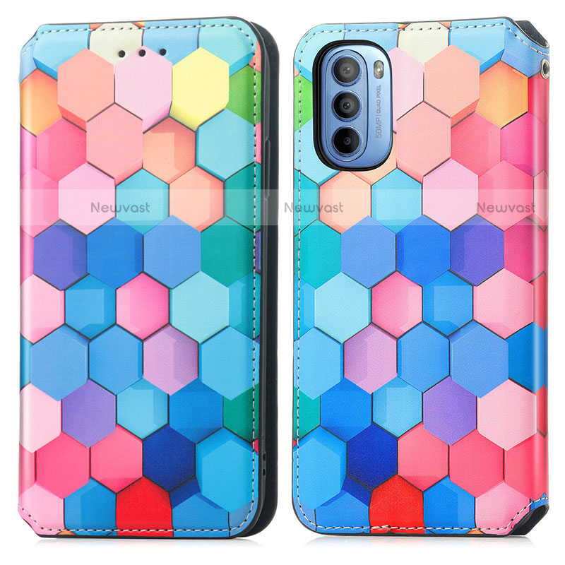 Leather Case Stands Fashionable Pattern Flip Cover Holder S02D for Motorola Moto G31 Colorful