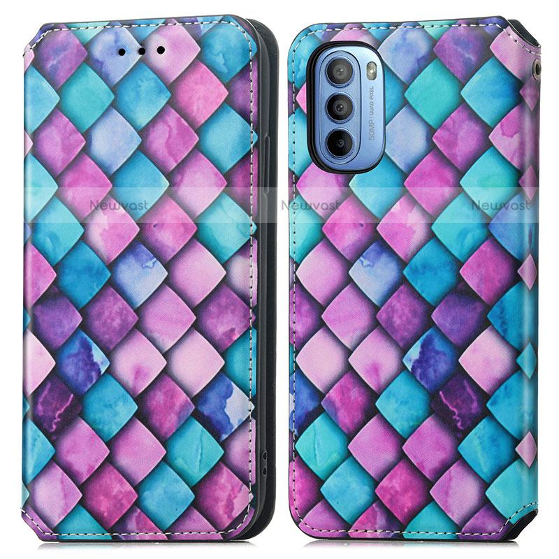 Leather Case Stands Fashionable Pattern Flip Cover Holder S02D for Motorola Moto G31 Purple