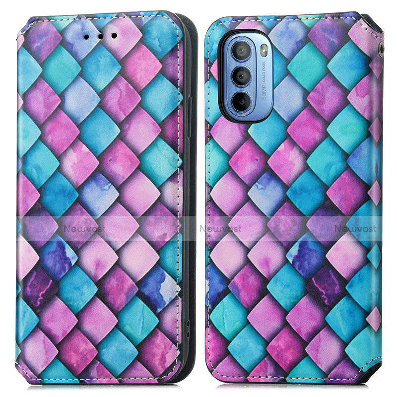 Leather Case Stands Fashionable Pattern Flip Cover Holder S02D for Motorola Moto G41