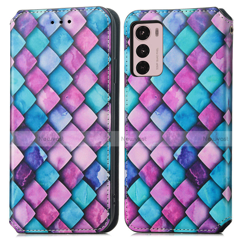 Leather Case Stands Fashionable Pattern Flip Cover Holder S02D for Motorola Moto G42 Purple