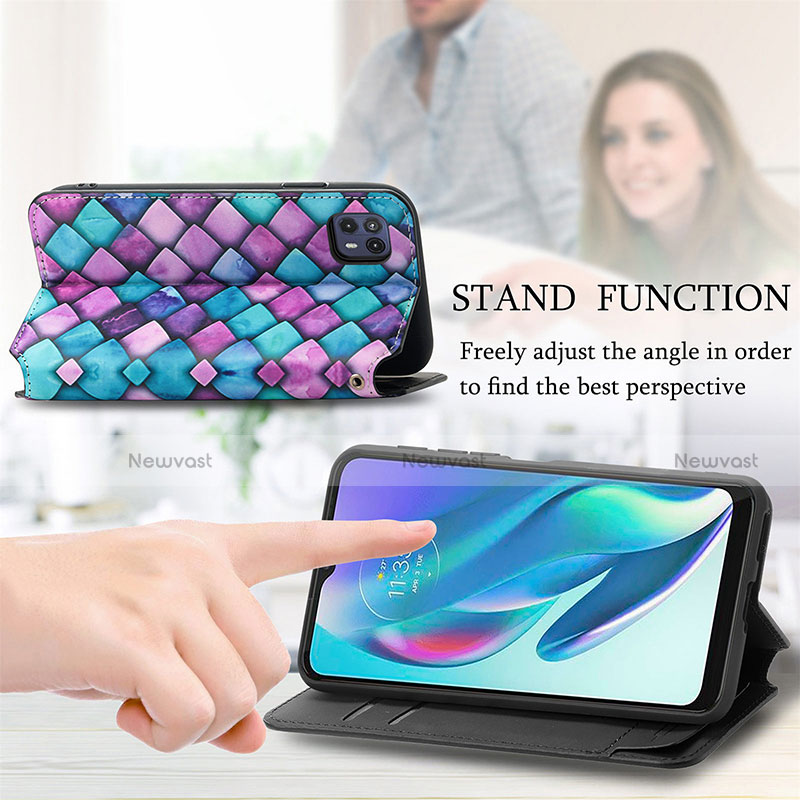 Leather Case Stands Fashionable Pattern Flip Cover Holder S02D for Motorola Moto G50 5G