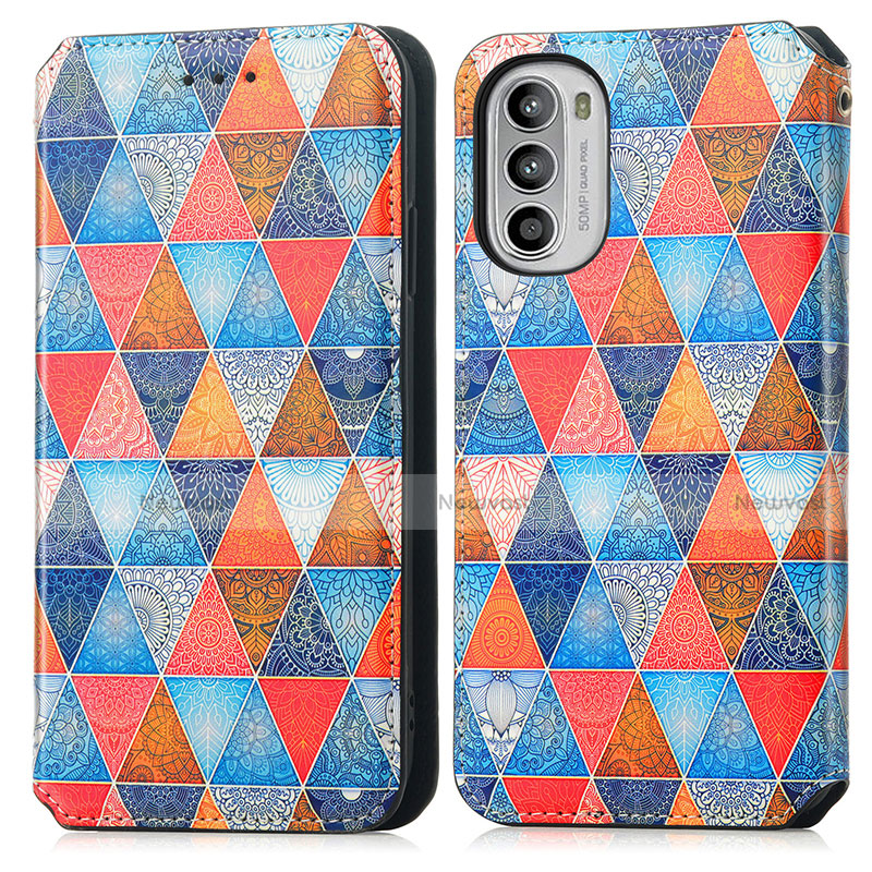 Leather Case Stands Fashionable Pattern Flip Cover Holder S02D for Motorola Moto G52j 5G Brown