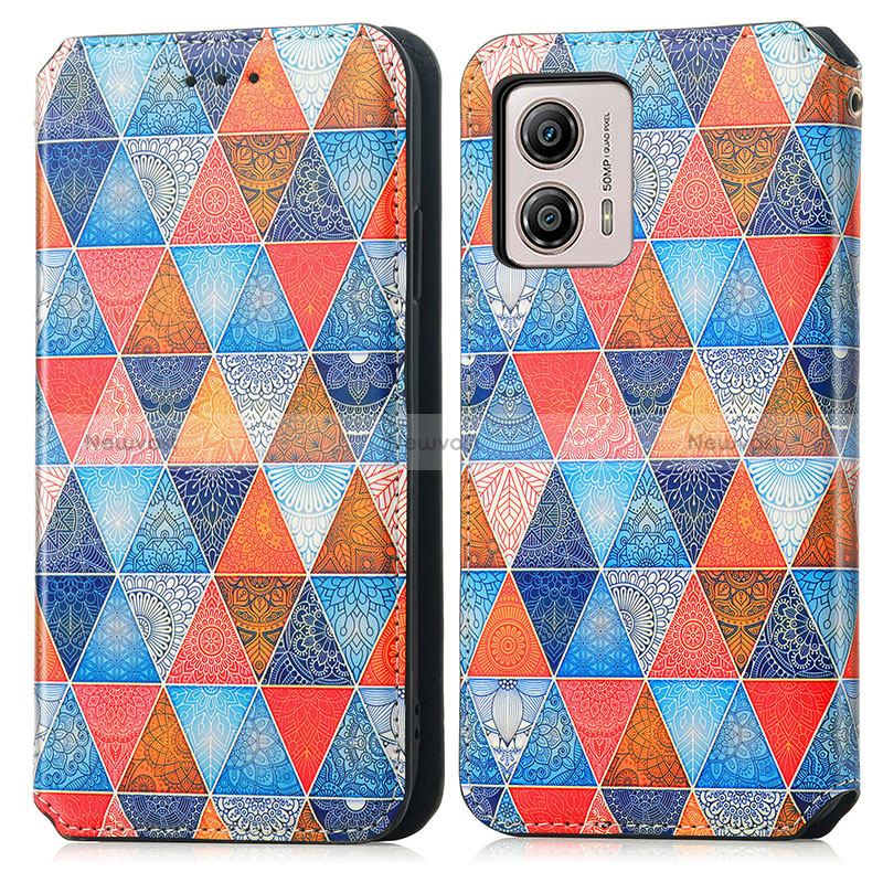 Leather Case Stands Fashionable Pattern Flip Cover Holder S02D for Motorola Moto G53 5G