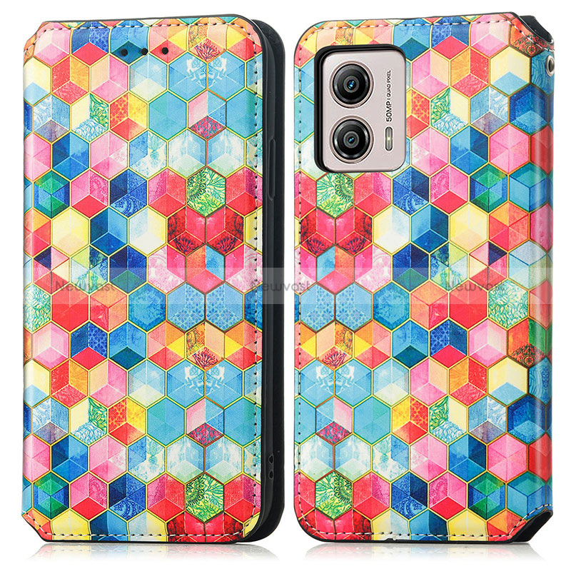 Leather Case Stands Fashionable Pattern Flip Cover Holder S02D for Motorola Moto G53 5G