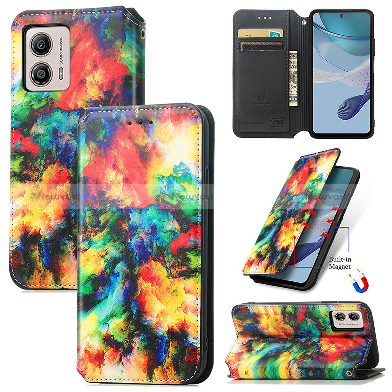 Leather Case Stands Fashionable Pattern Flip Cover Holder S02D for Motorola Moto G53 5G