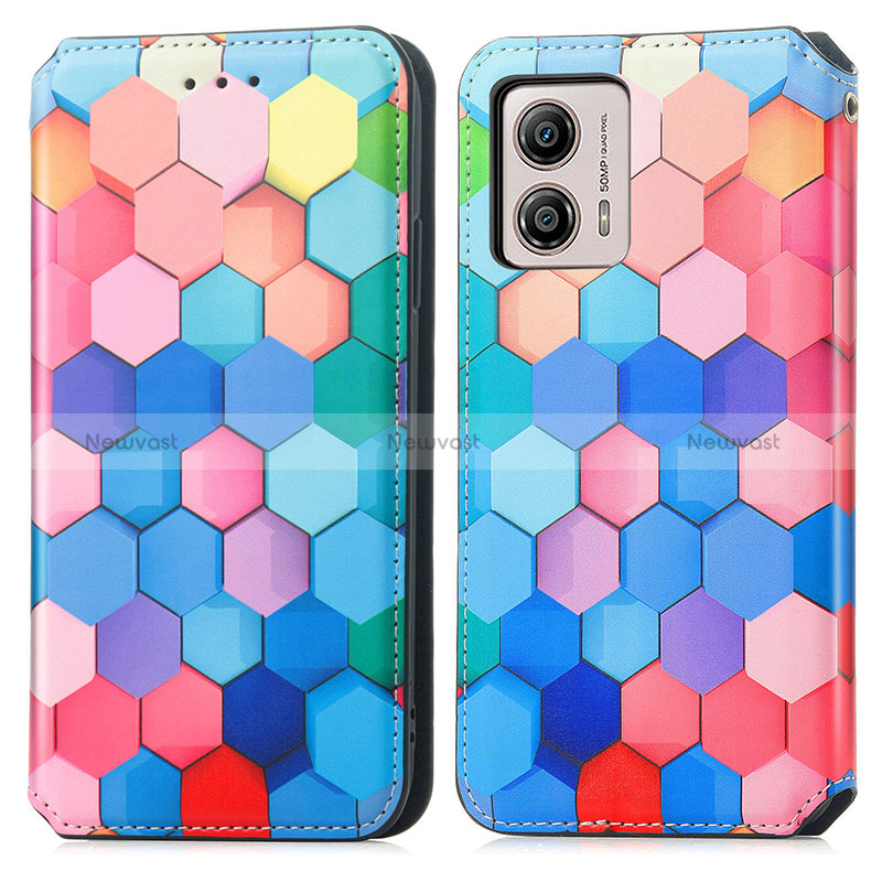 Leather Case Stands Fashionable Pattern Flip Cover Holder S02D for Motorola Moto G53 5G Colorful