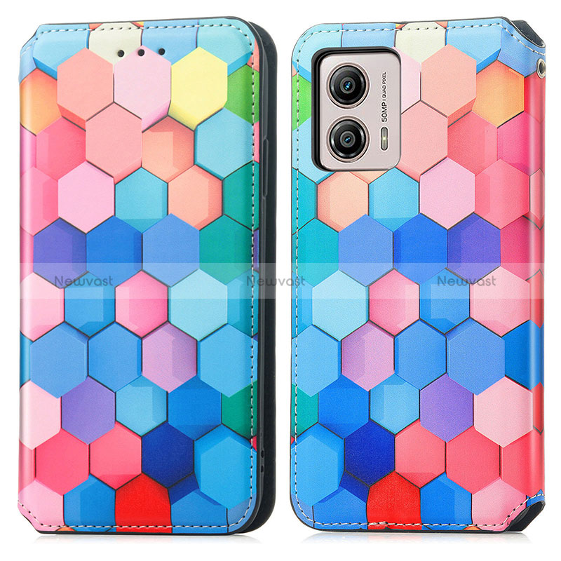 Leather Case Stands Fashionable Pattern Flip Cover Holder S02D for Motorola Moto G53j 5G Colorful