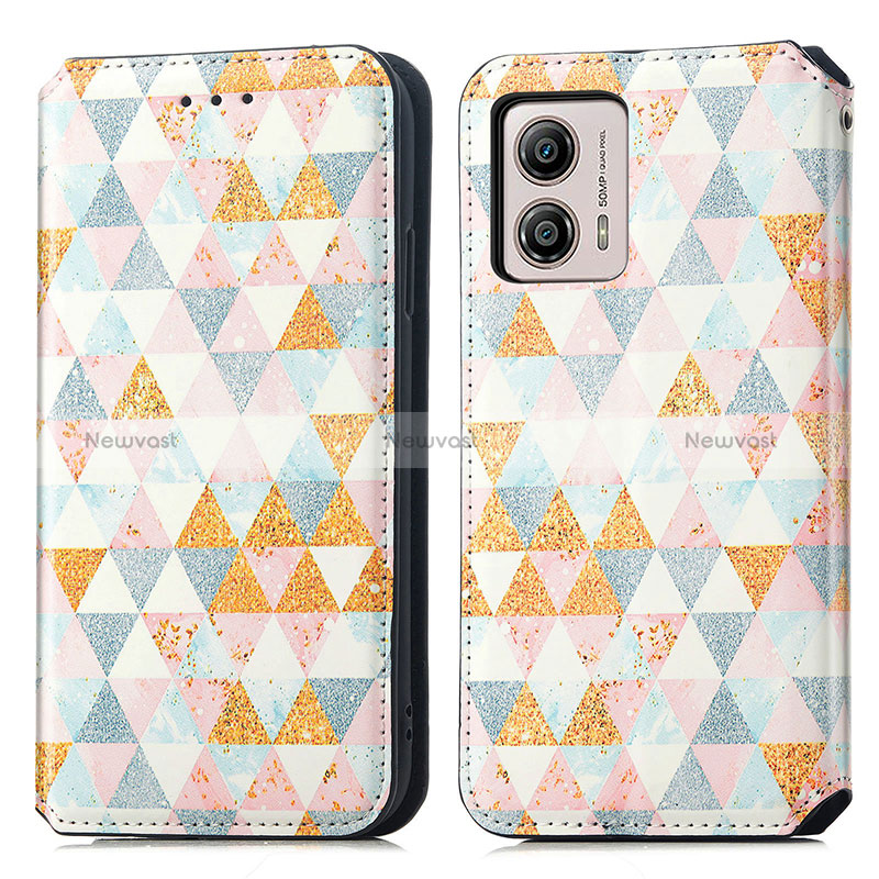 Leather Case Stands Fashionable Pattern Flip Cover Holder S02D for Motorola Moto G53y 5G White