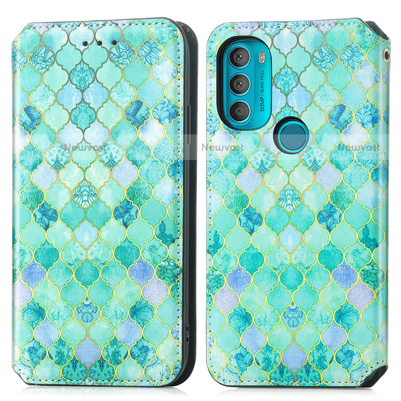 Leather Case Stands Fashionable Pattern Flip Cover Holder S02D for Motorola Moto G71 5G