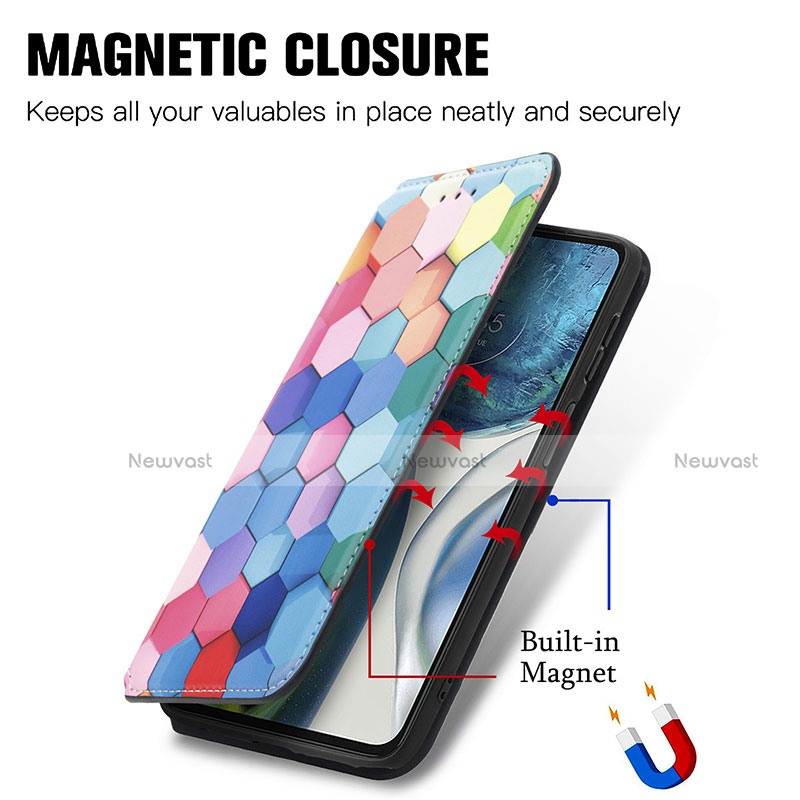 Leather Case Stands Fashionable Pattern Flip Cover Holder S02D for Motorola Moto G71s 5G