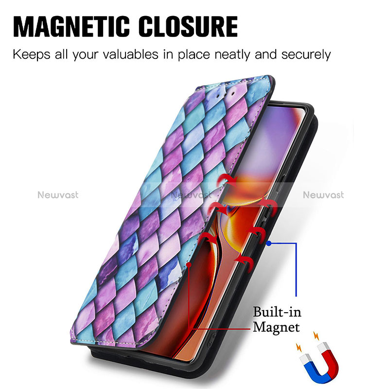 Leather Case Stands Fashionable Pattern Flip Cover Holder S02D for Motorola Moto X40 5G