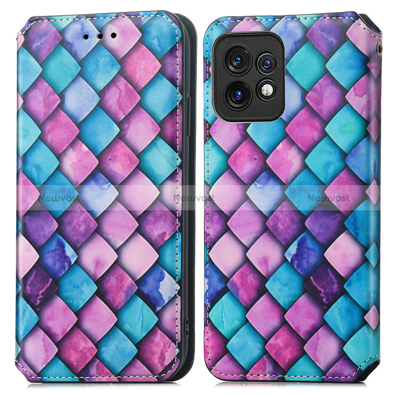 Leather Case Stands Fashionable Pattern Flip Cover Holder S02D for Motorola Moto X40 5G Purple