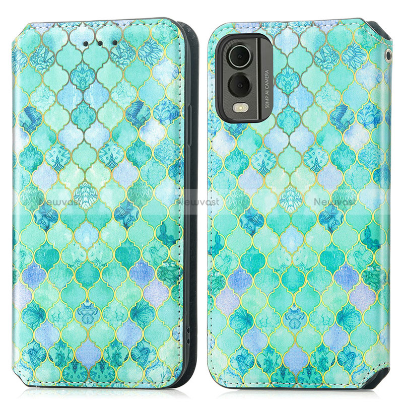 Leather Case Stands Fashionable Pattern Flip Cover Holder S02D for Nokia C210 Green