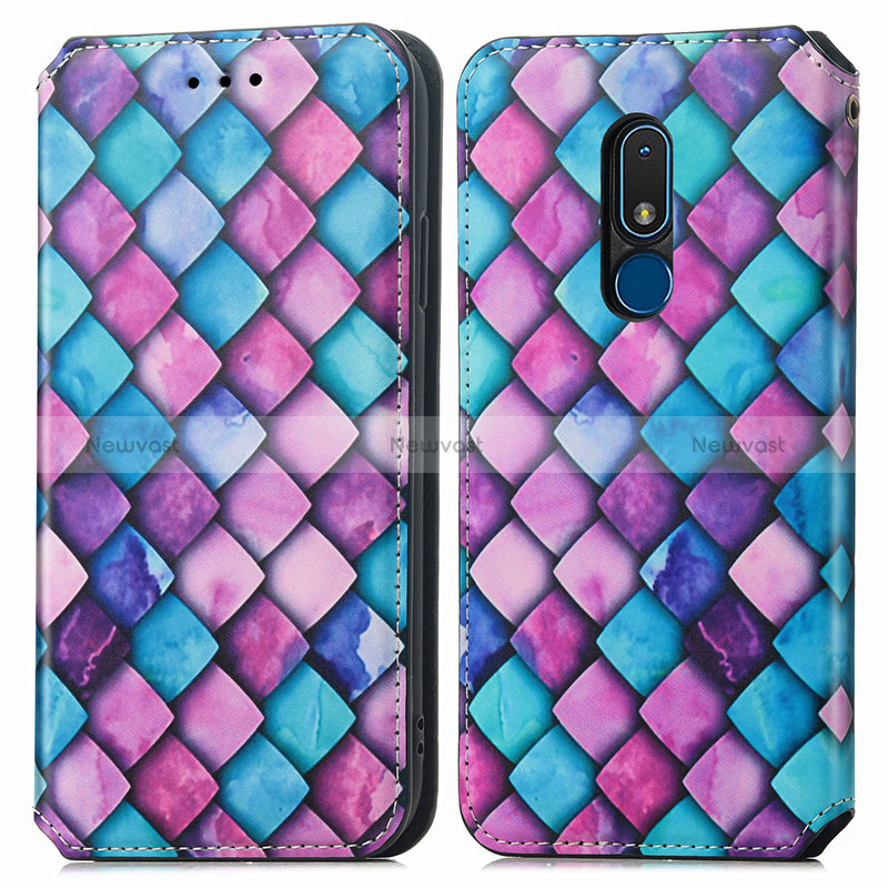 Leather Case Stands Fashionable Pattern Flip Cover Holder S02D for Nokia C3 Purple