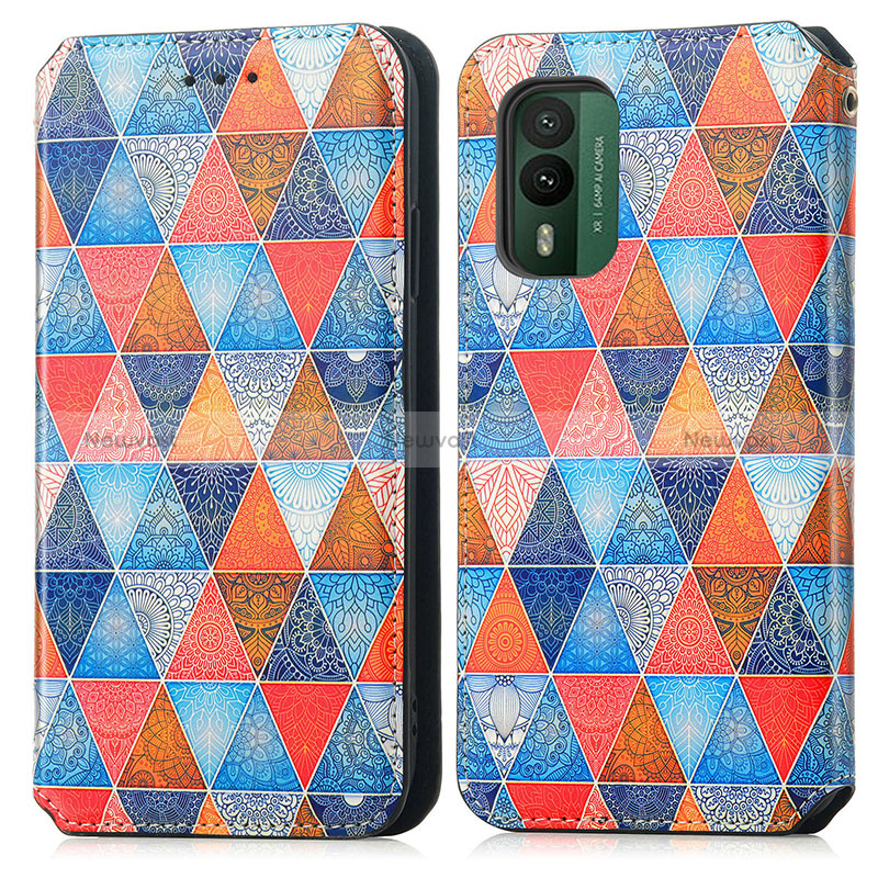 Leather Case Stands Fashionable Pattern Flip Cover Holder S02D for Nokia XR21 Brown