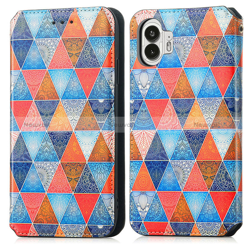 Leather Case Stands Fashionable Pattern Flip Cover Holder S02D for Nothing Phone 2 Brown