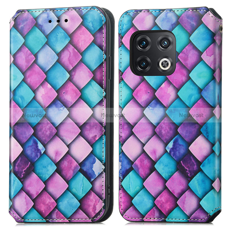 Leather Case Stands Fashionable Pattern Flip Cover Holder S02D for OnePlus 10 Pro 5G Purple