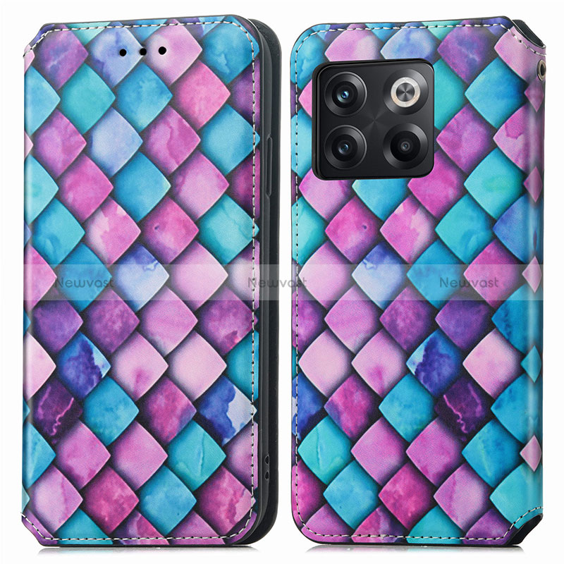 Leather Case Stands Fashionable Pattern Flip Cover Holder S02D for OnePlus Ace Pro 5G Purple