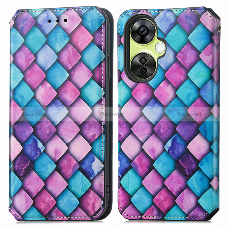 Leather Case Stands Fashionable Pattern Flip Cover Holder S02D for OnePlus Nord CE 3 Lite 5G Purple